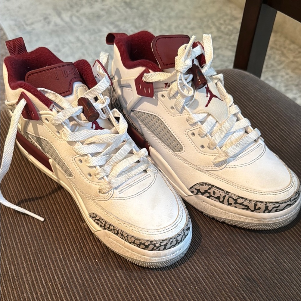 White and Burgundy Jordan Sneakers